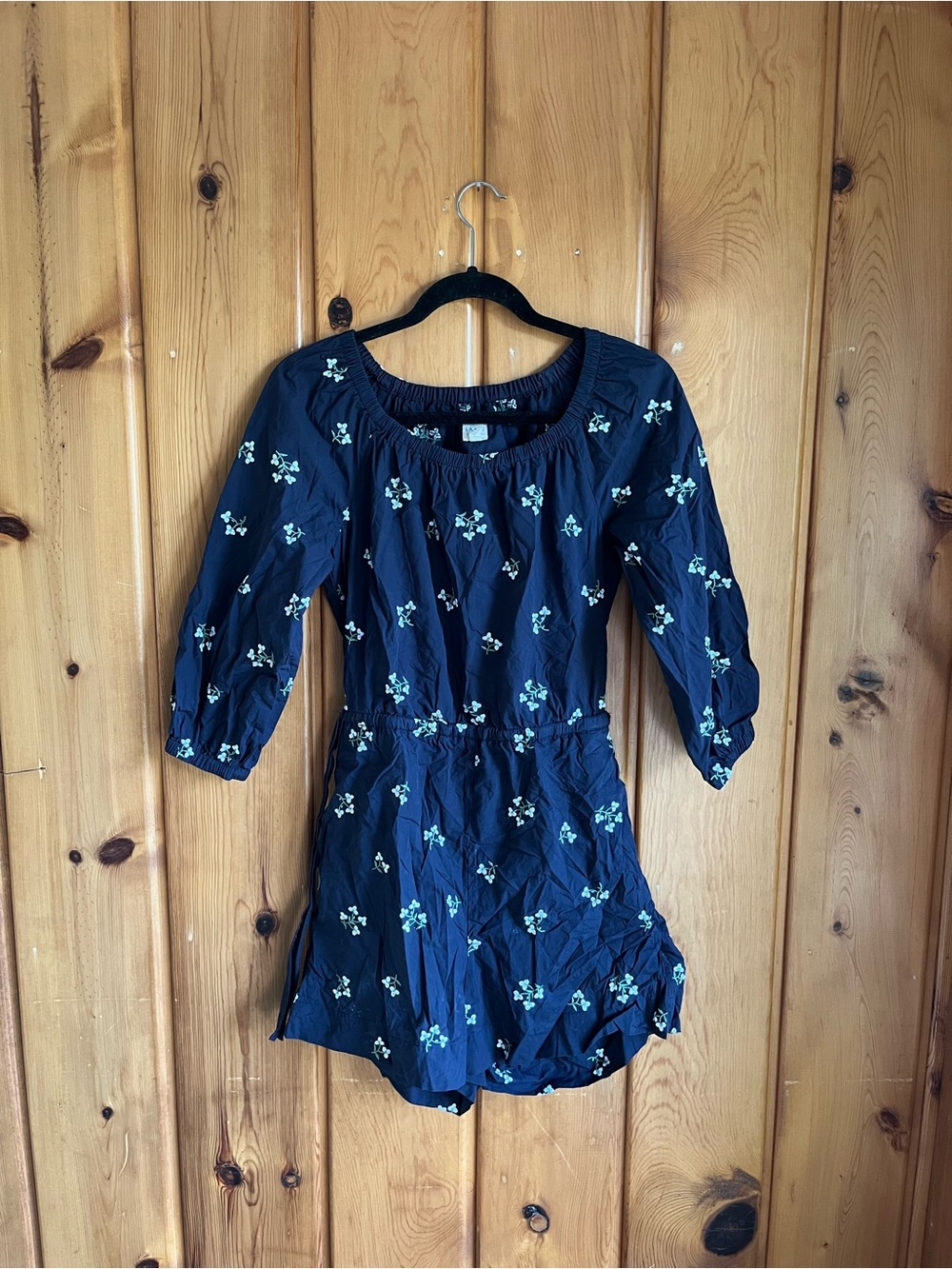 Navy Floral Off-Shoulder Romper with Elastic Waist